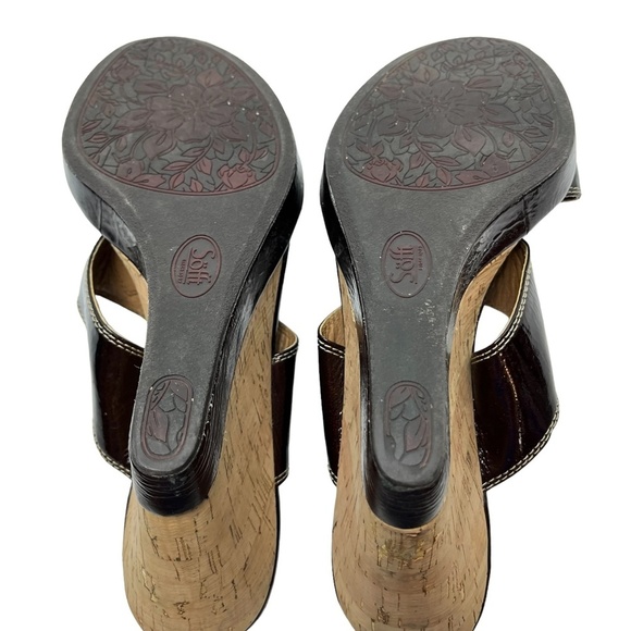SOFFT Genuine Leather Cork Wedge Patent Slides Heels Sandals Open Toe Shoes sz 9 - Picture 16 of 16